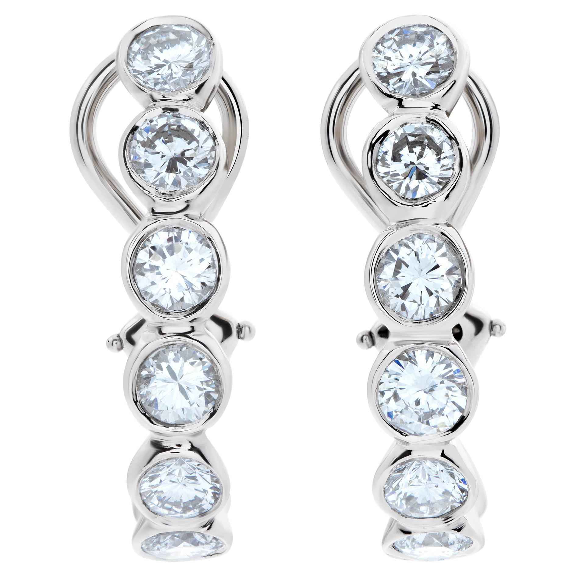 Platinum Semi-Hoop Earrings with 3.75 Carats in Round Diamonds For Sale