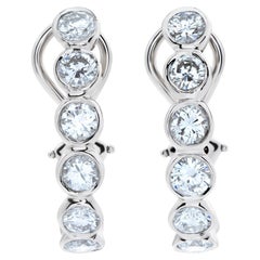 Vintage Platinum Semi-Hoop Earrings with 3.75 Carats in Round Diamonds