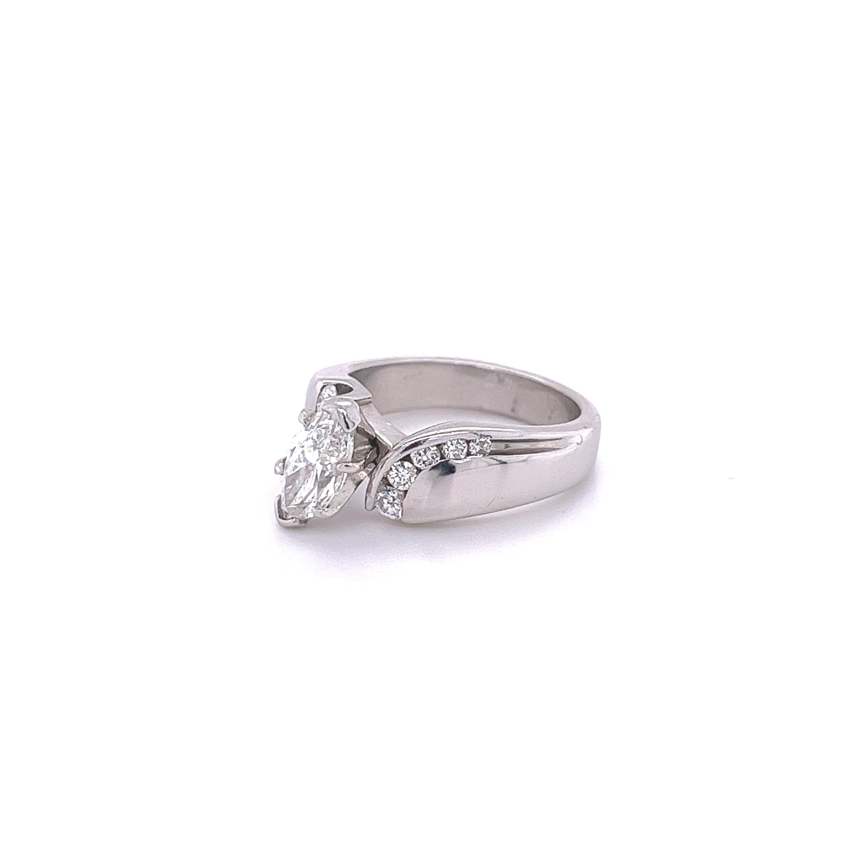 Marquise Cut Platinum Set 1.20 Carat, G, VS2, Marquise Diamond Engagement Ring For Sale