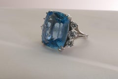 Platinum Set 17.5 Carat Aquamarine and Diamond Ring