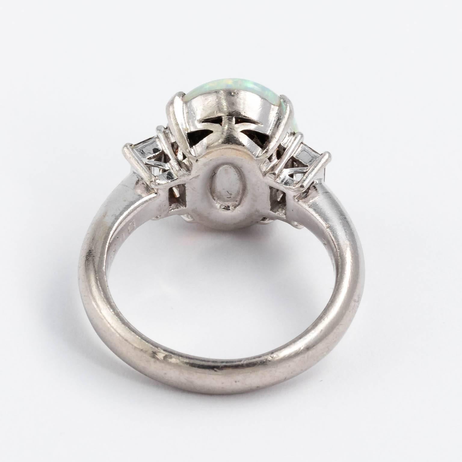 Platinum Set Australian Semi Black Opal Diamond Ring 5