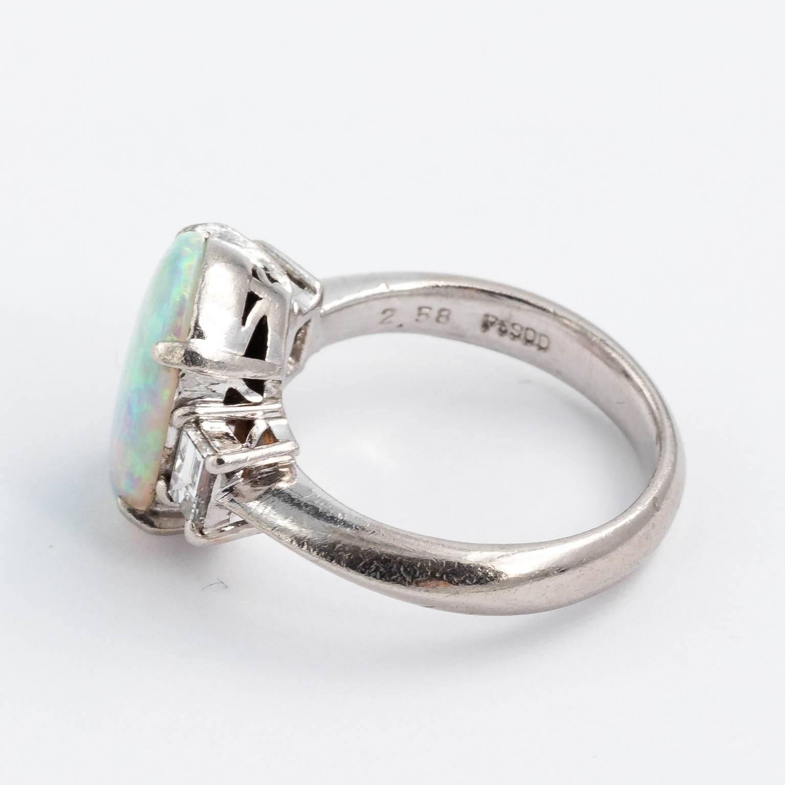 Platinum Set Australian Semi Black Opal Diamond Ring 6