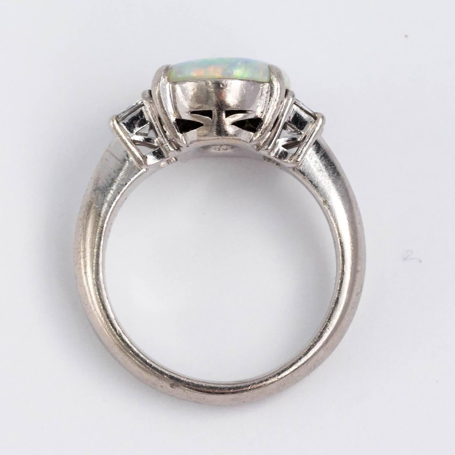 Contemporary Platinum Set Australian Semi Black Opal Diamond Ring