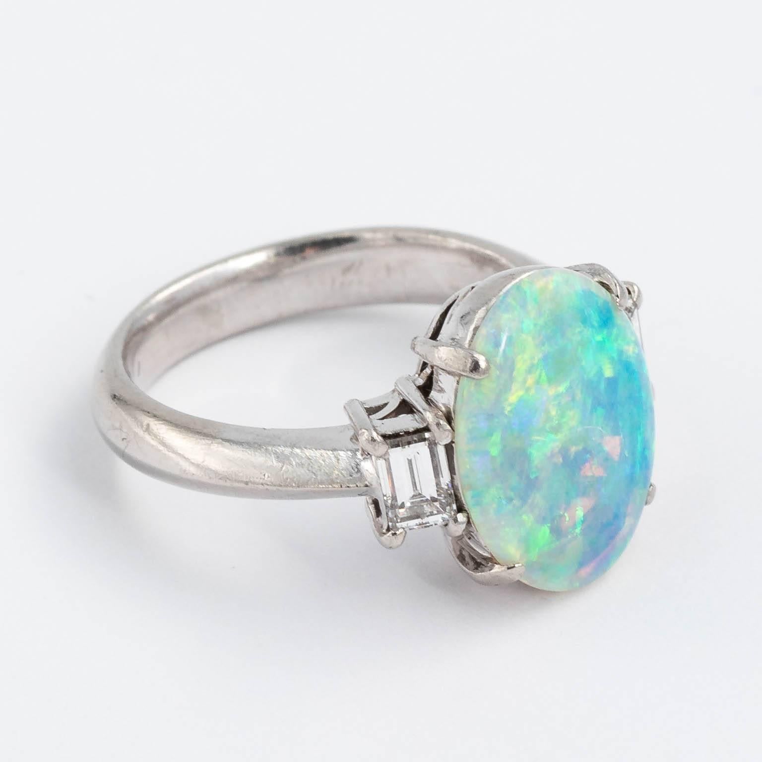 Platinum Set Australian Semi Black Opal Diamond Ring 3