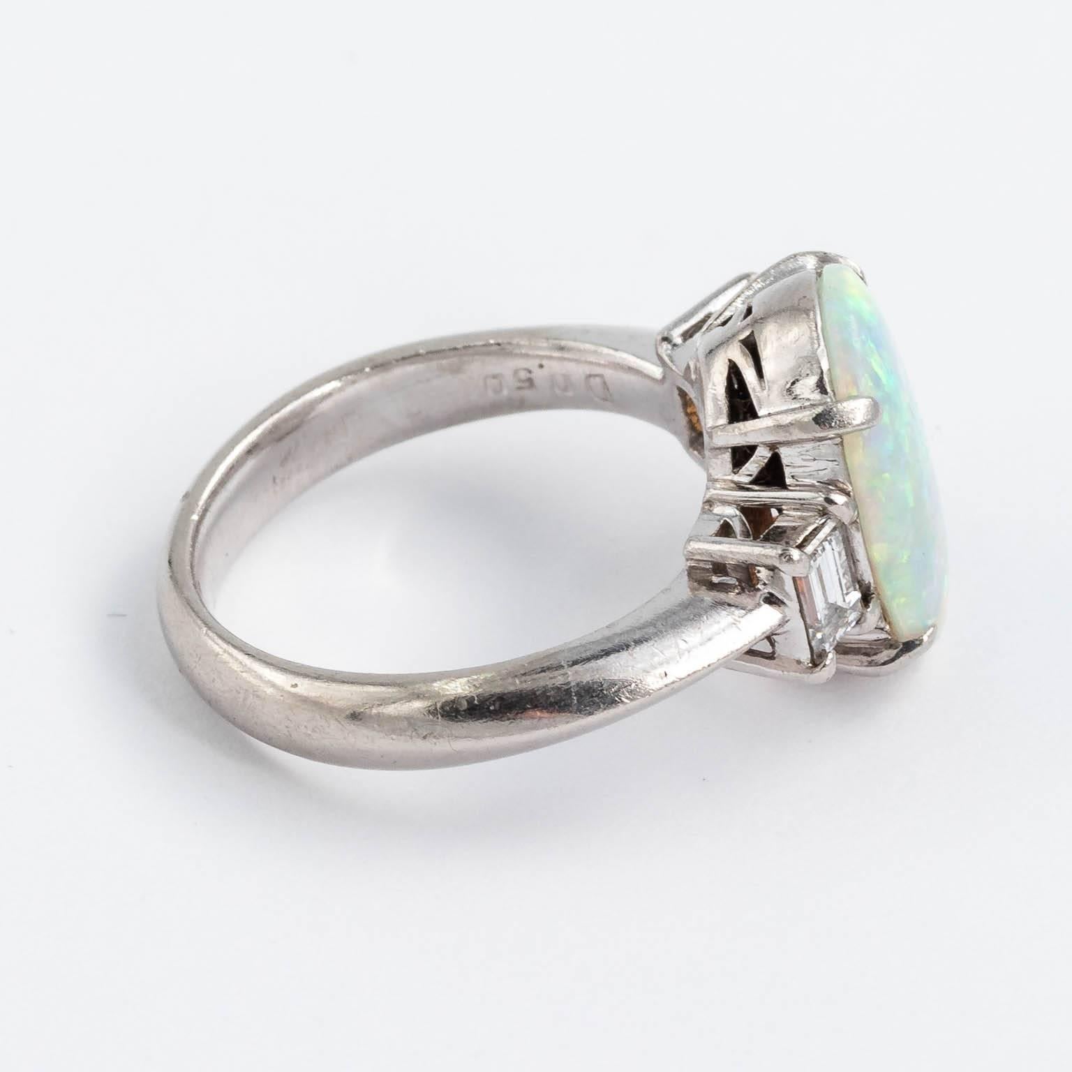 Platinum Set Australian Semi Black Opal Diamond Ring 4