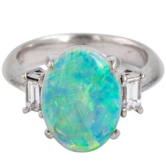 Platinum Set Australian Semi Black Opal Diamond Ring