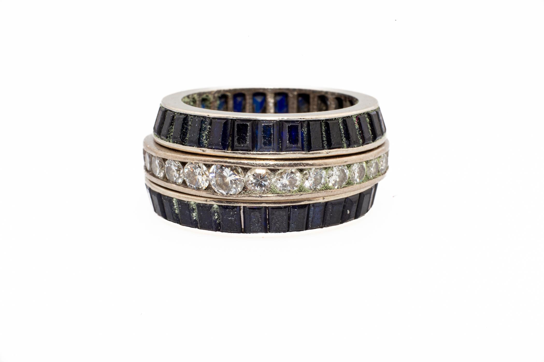 da uomo o donna Fasce per l'eternità in platino con zaffiri e diamanti c. 1950-60 in vendita