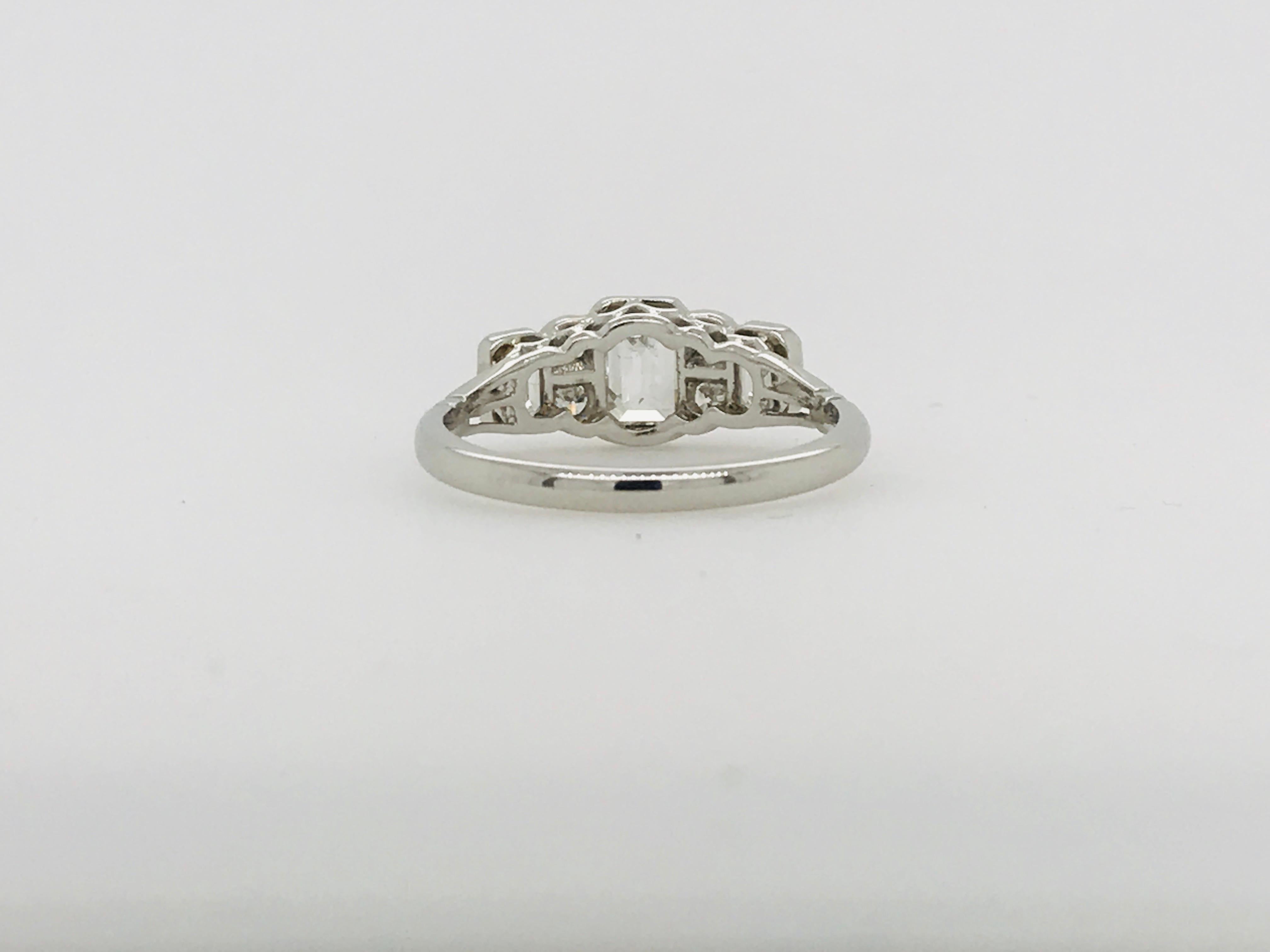 Emerald Cut Platinum Seven-Stone Victorian Style Millegrained Diamond Ring