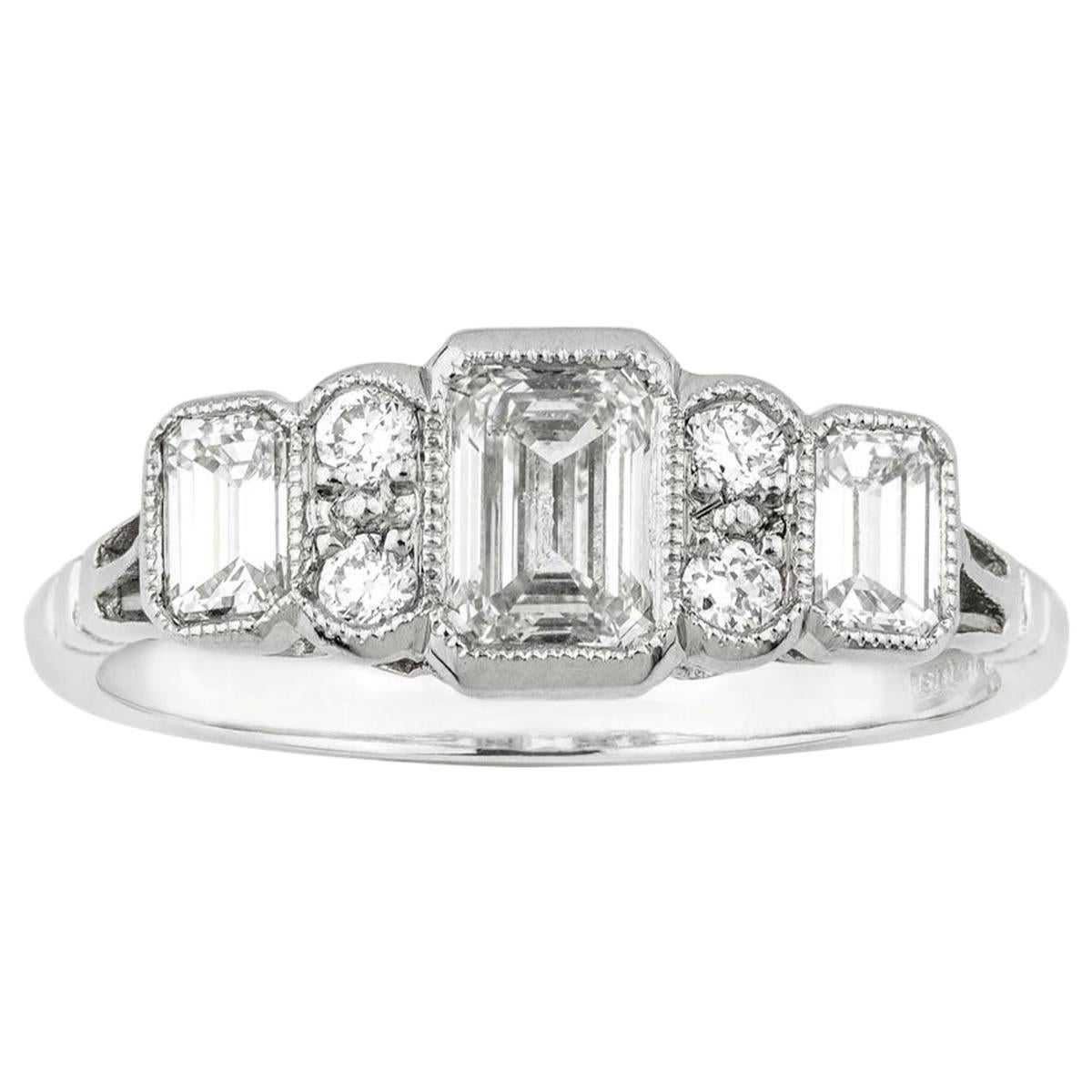 Platinum Seven-Stone Victorian Style Millegrained Diamond Ring