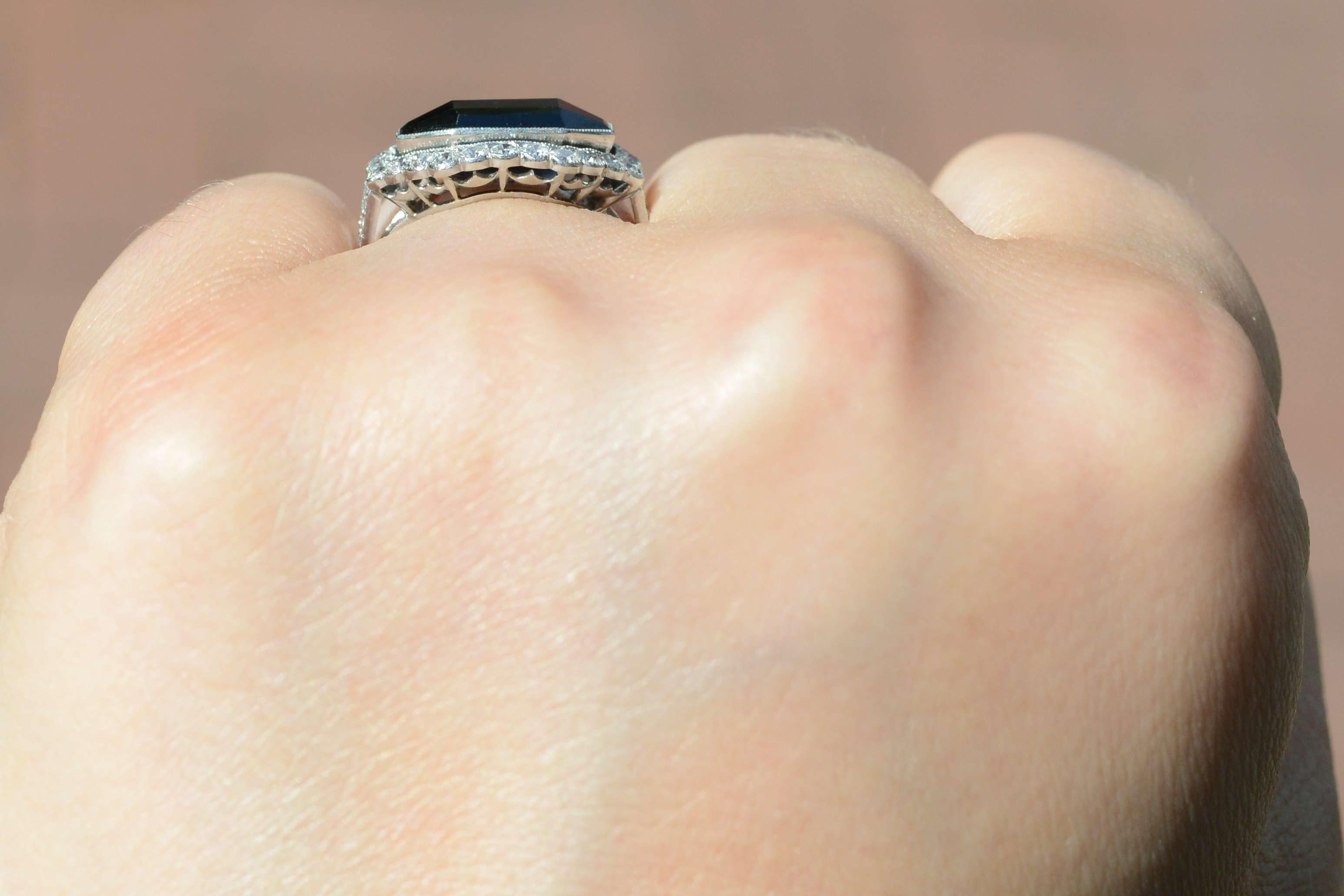 Platinum Shield Cut Sapphire Diamond Art Deco Engagement Ring Gemstone Bridal 1