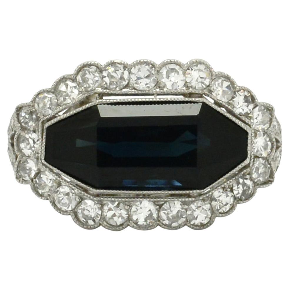 Platinum Shield Cut Sapphire Diamond Art Deco Engagement Ring Gemstone Bridal