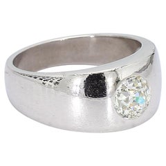 Platinum Signet Ring with .8ct Diamond Center - Size 7.5