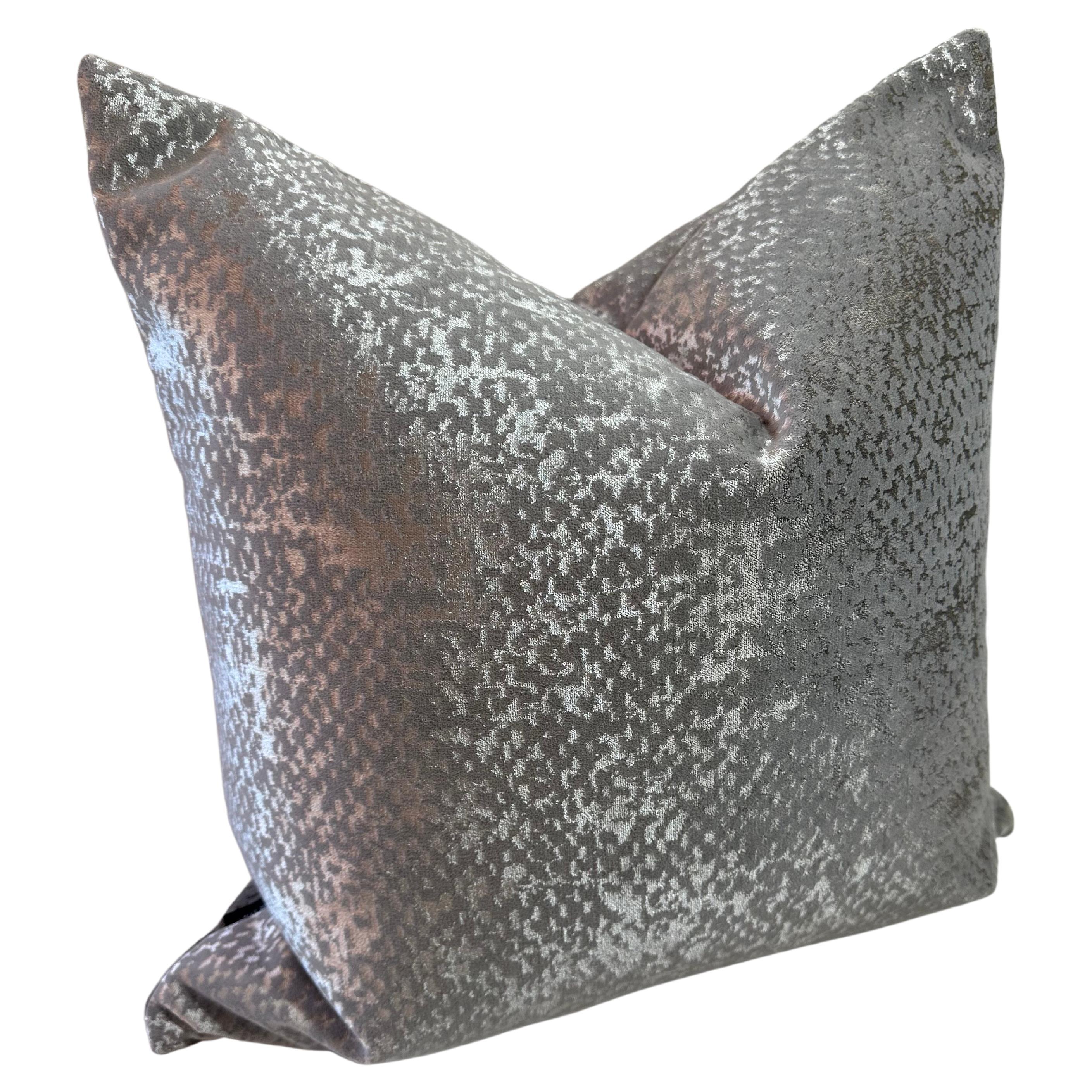 platinum/silver throw pillow in imported mirrored velvets by Mar de Doce For Sale