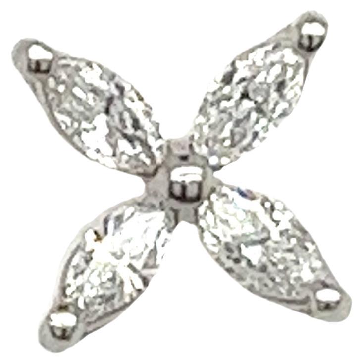 Platinum Single Diamond Stud Earring Set With 4 Marquise Diamonds For Sale