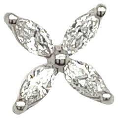 Platinum Single Diamond Stud Earring Set With 4 Marquise Diamonds