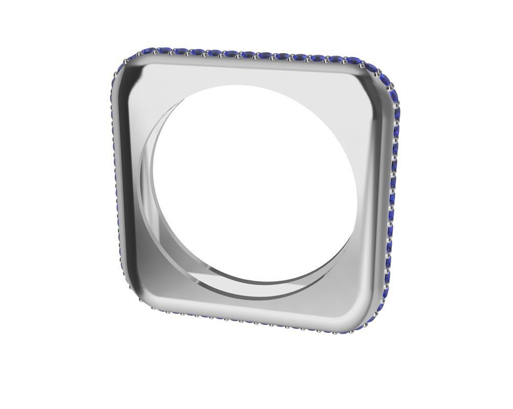 En vente :  Bague sculpture unisexe carrée et douce en platine avec saphirs bleus 4