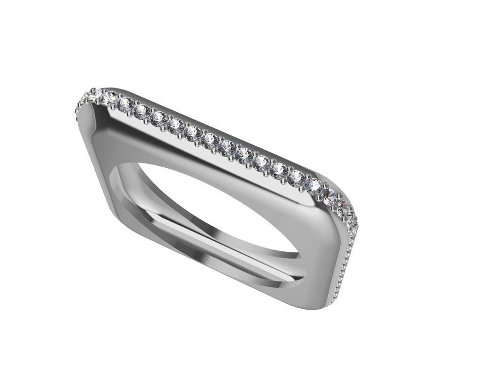 For Sale:  Platinum Soft Square Unisex Sculpture Ring with Diamonds 10