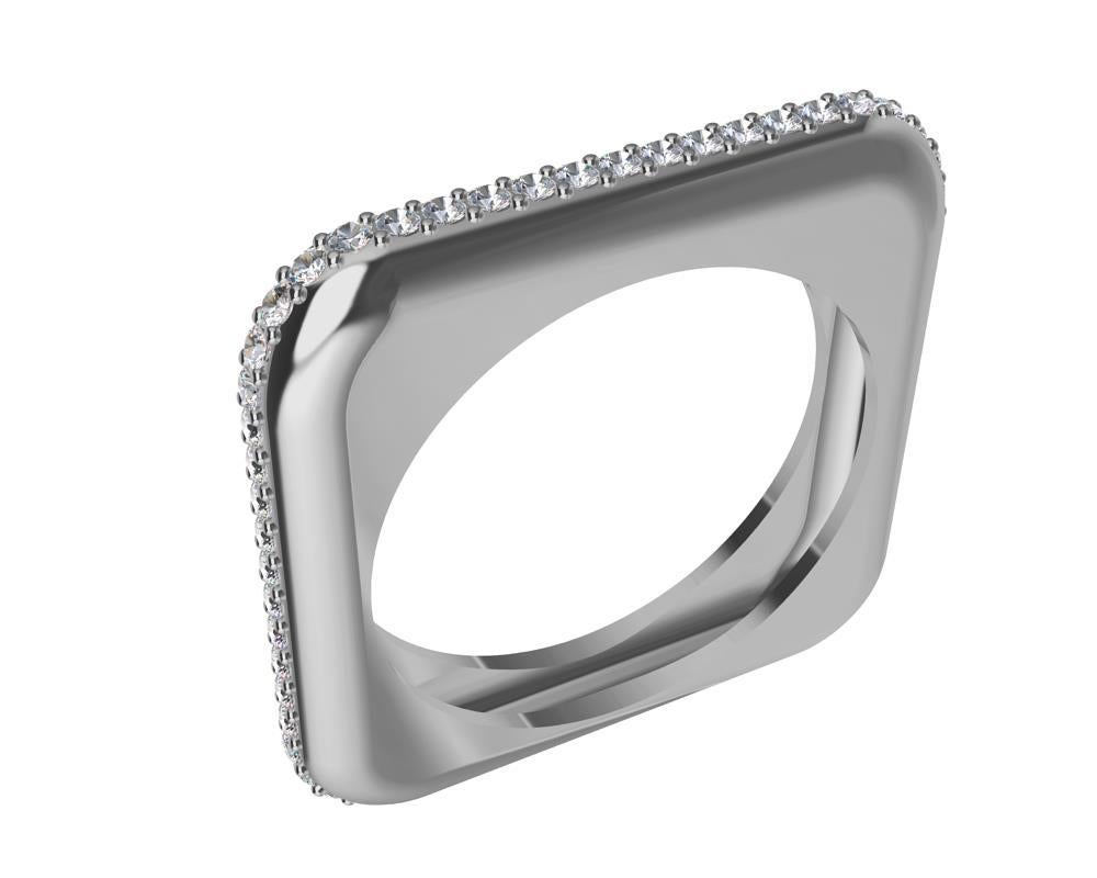For Sale:  Platinum Soft Square Unisex Sculpture Ring with Diamonds 11