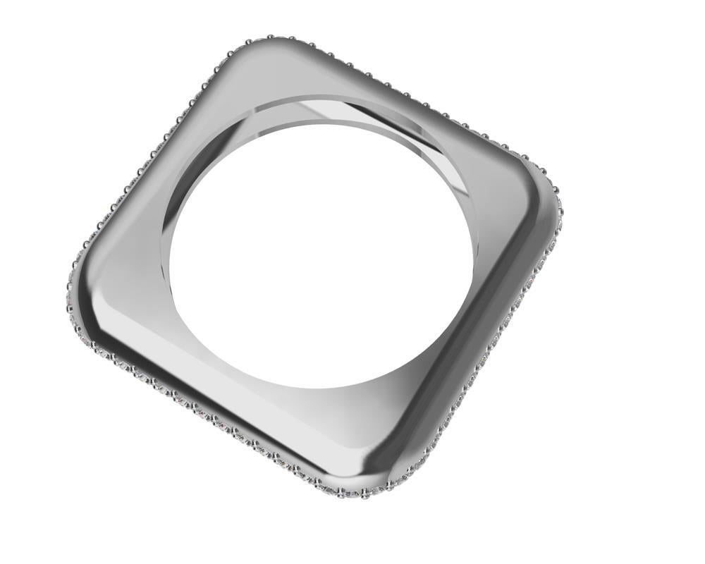 For Sale:  Platinum Soft Square Unisex Sculpture Ring with Diamonds 12