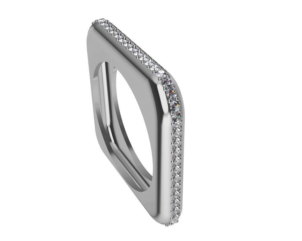 For Sale:  Platinum Soft Square Unisex Sculpture Ring with Diamonds 9