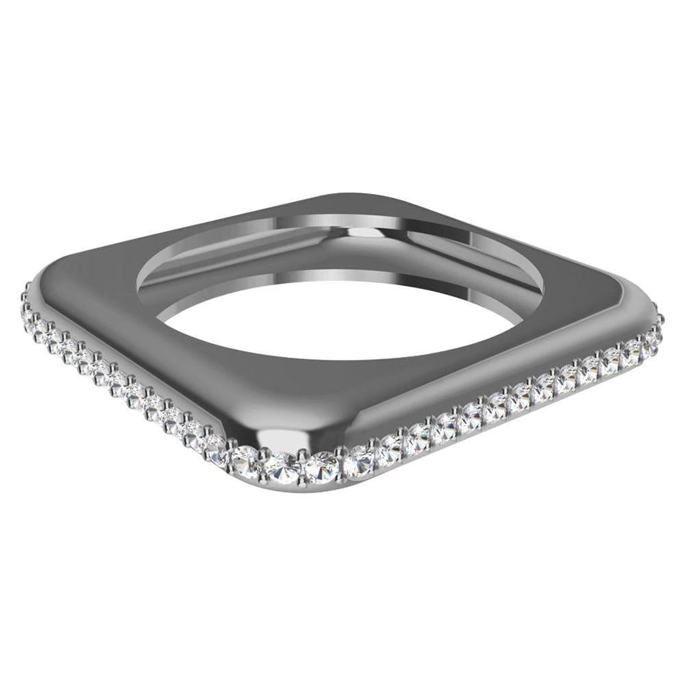 For Sale:  Platinum Soft Square Unisex Sculpture Ring with Diamonds
