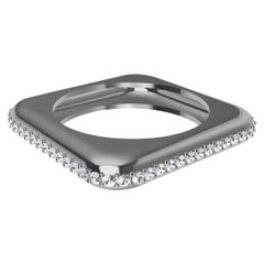 Platinum Soft Square Unisex Sculpture Ring with Diamonds
