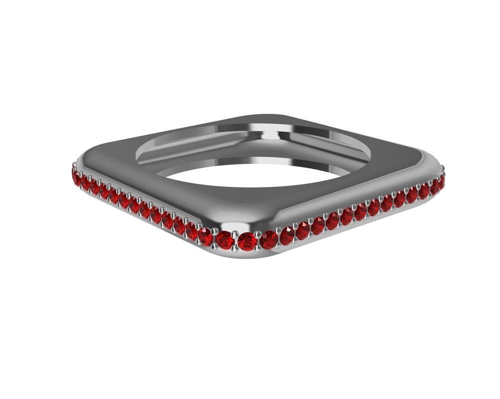 For Sale:  Platinum Soft Square Unisex Sculpture Ring with Rubies 2