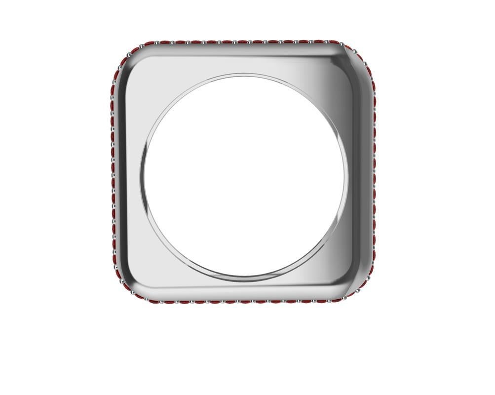 For Sale:  Platinum Soft Square Unisex Sculpture Ring with Rubies 3