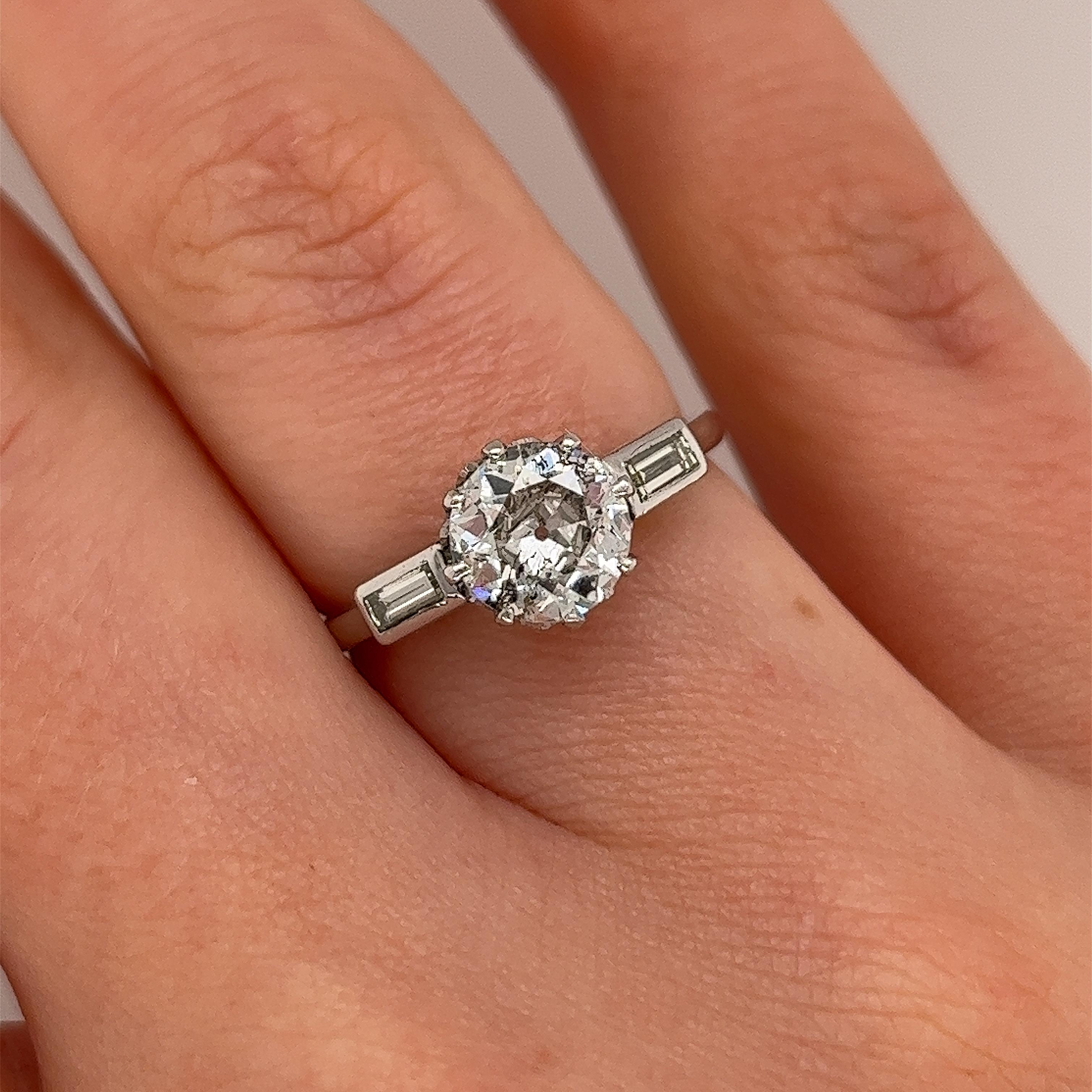 Platinum Solitaire Diamond Ring 1.12ct F Colour I2 Round Natural Diamond In Excellent Condition In London, GB
