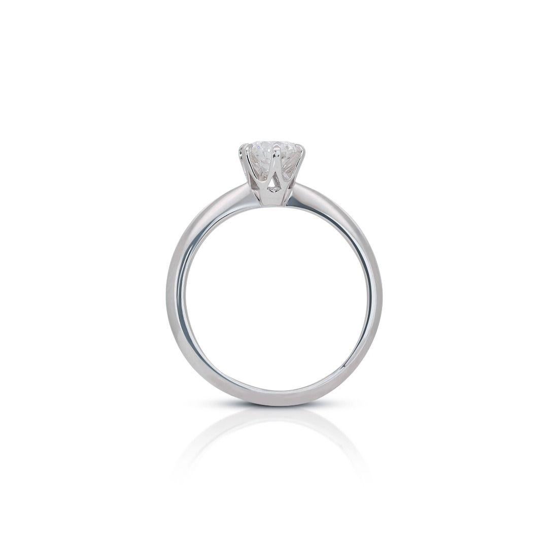 Round Cut Platinum Solitaire Diamond Ring For Sale