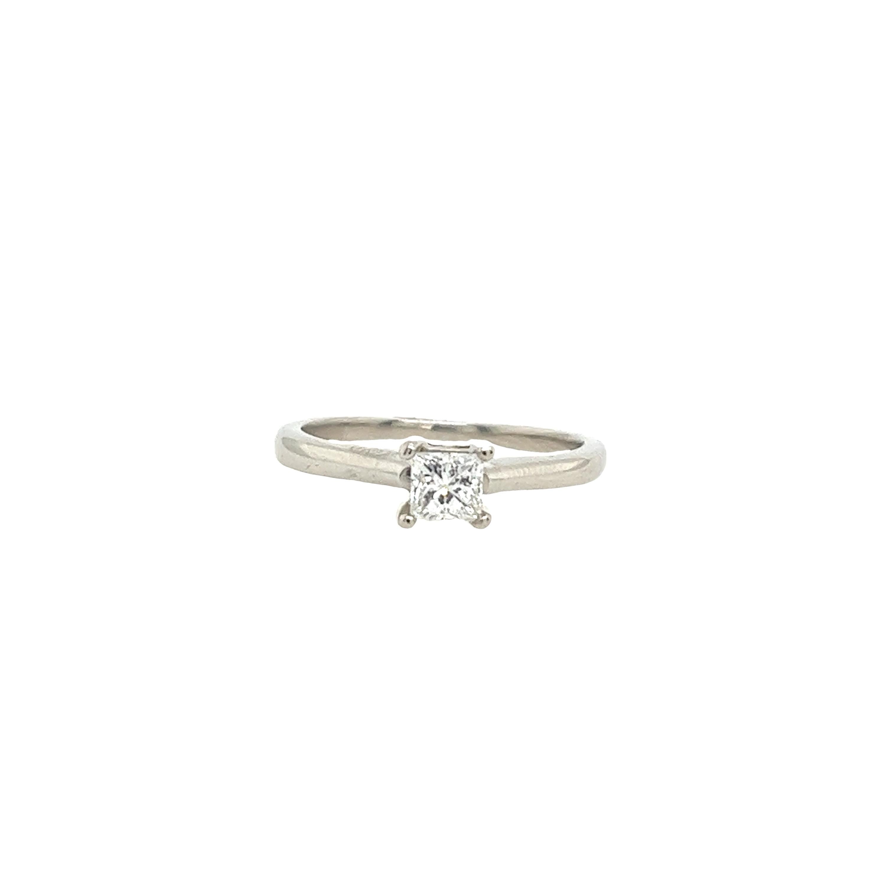 Women's Platinum Solitaire Diamond Ring Set With 0.36ct E/VS1 Princess Cut Diamond