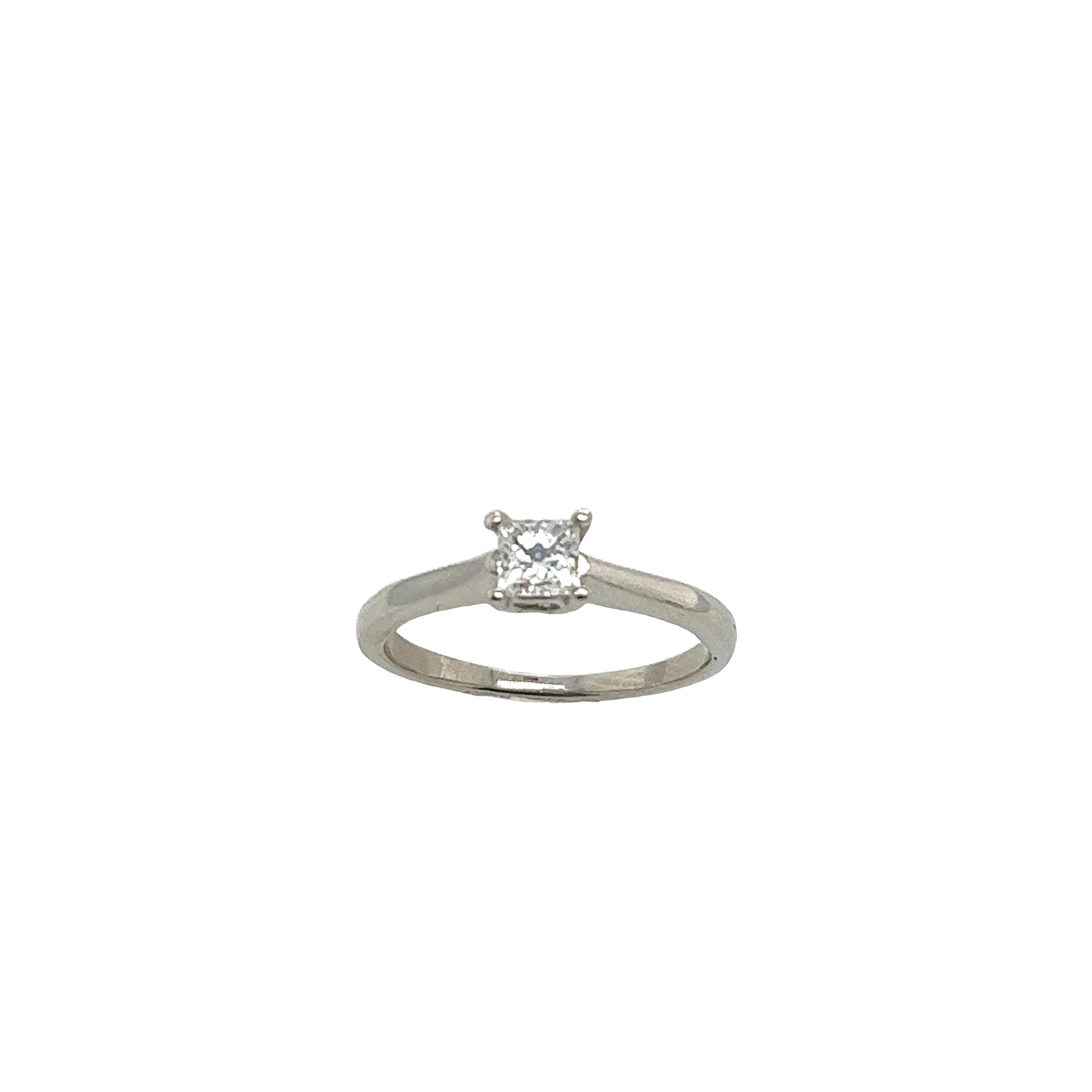 Platinum Solitaire Diamond Ring Set With 0.36ct E/VS1 Princess Cut Diamond 1