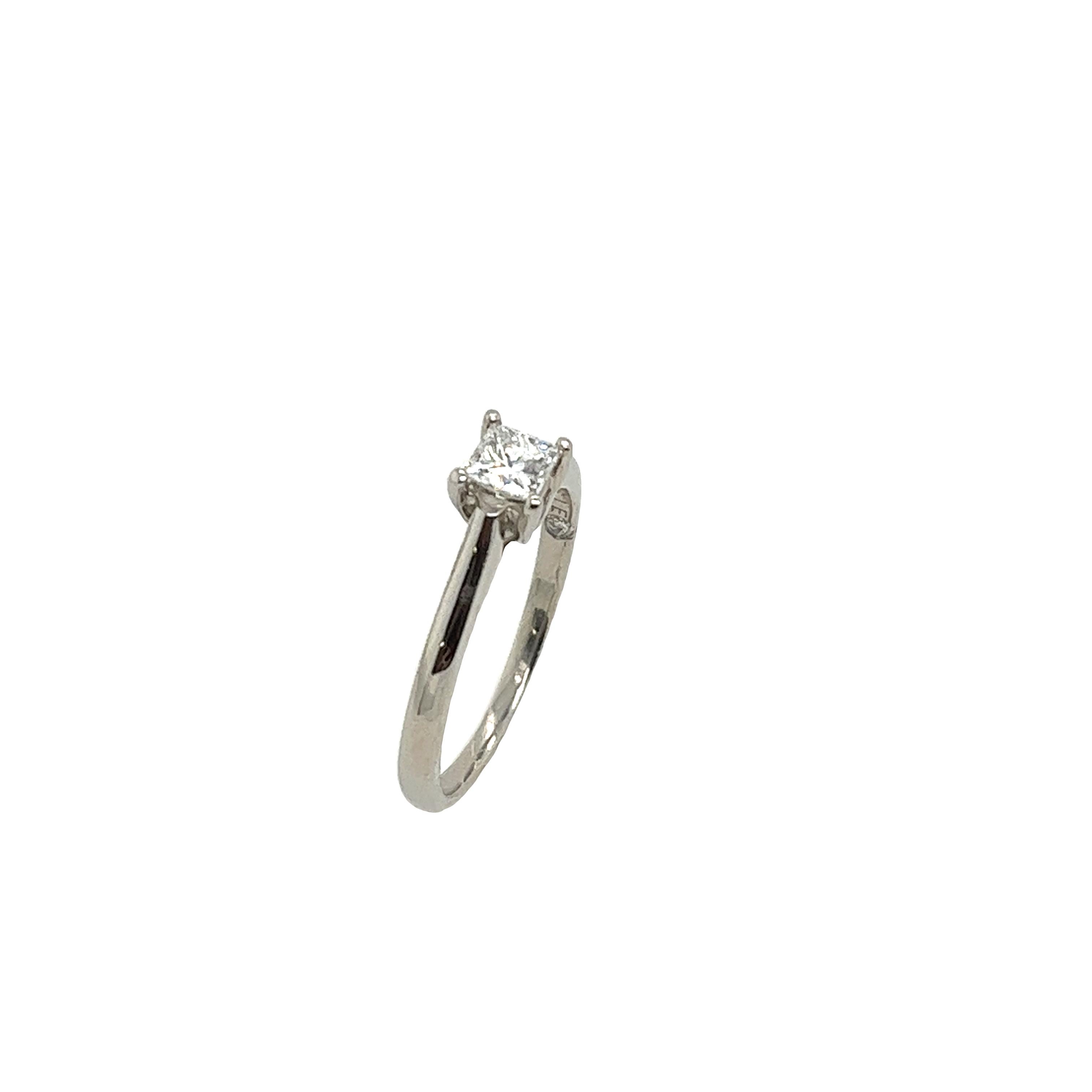 Platinum Solitaire Diamond Ring Set With 0.36ct E/VS1 Princess Cut Diamond 2