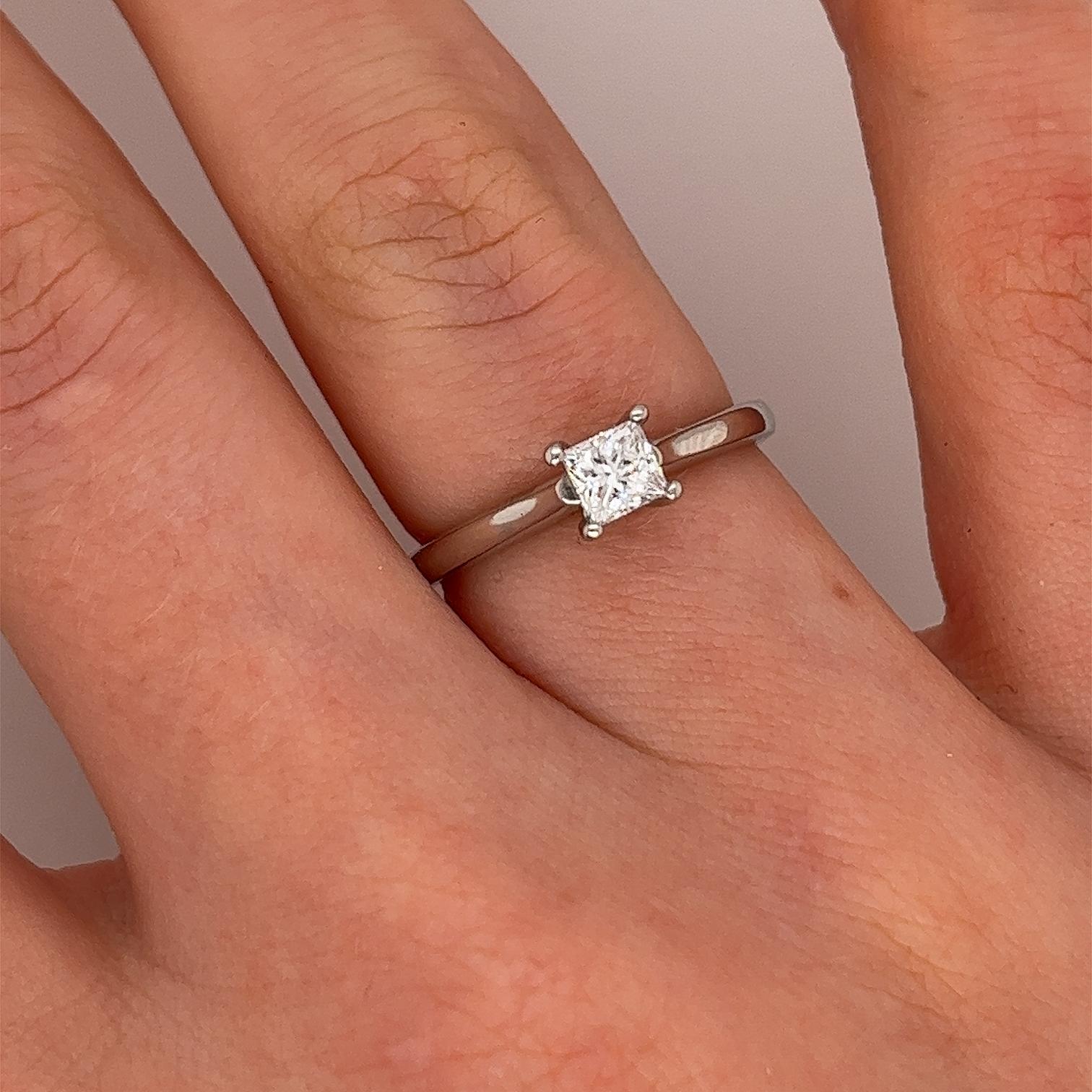 Platinum Solitaire Diamond Ring Set With 0.36ct E/VS1 Princess Cut Diamond 3
