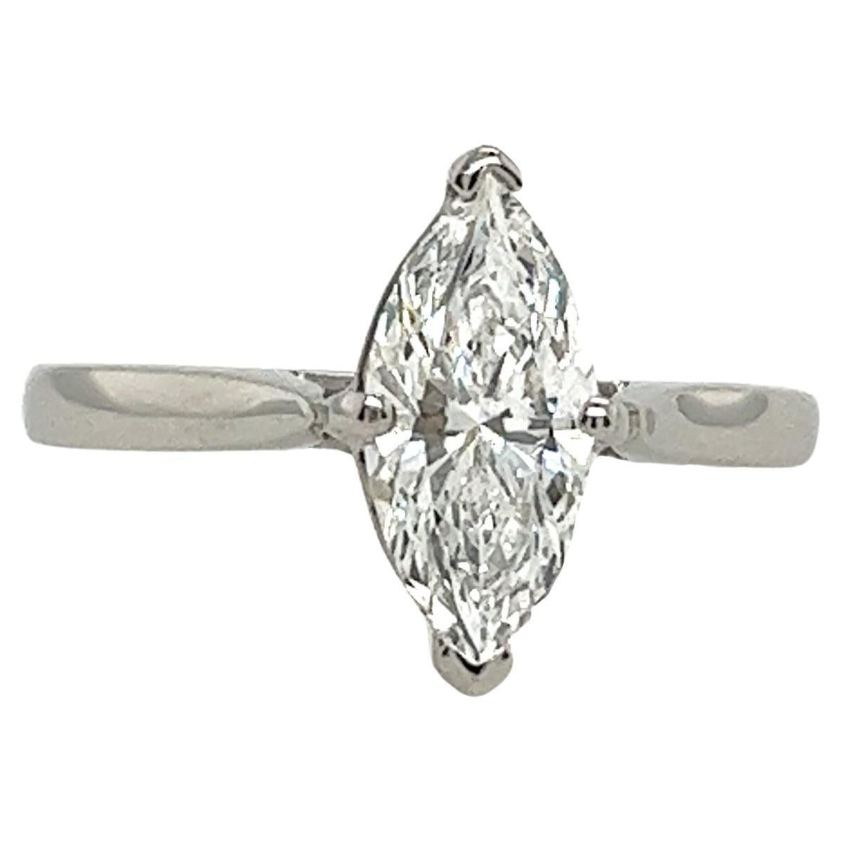 Platinum Solitaire Diamond Ring Set With 1.14ct E/VS1 Marquise Diamond For Sale