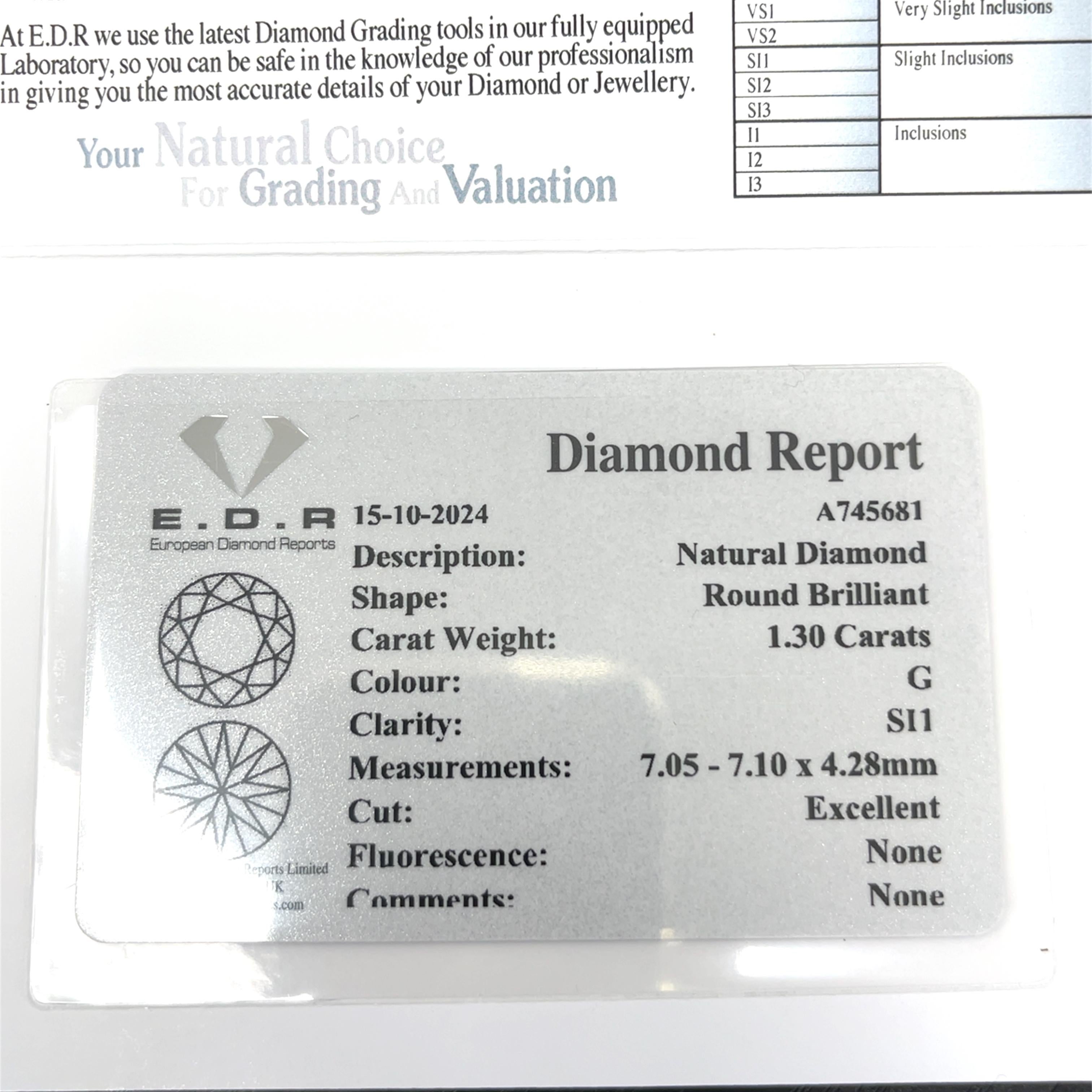 Platinum Solitaire Diamond Ring Set With 1.30ct Round Cut Diamond 2