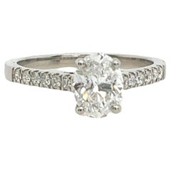 Platinum Solitaire Diamond Ring Set With GIA 1.01ct Oval Cut Diamond