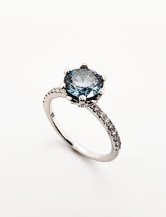 Platinum Solitaire Diamond Ring with Fancy Blue Diamond 1.48ct IGI Certified