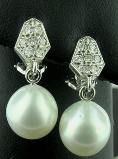 Platinum South Sea Pearl and Diamond Earrings