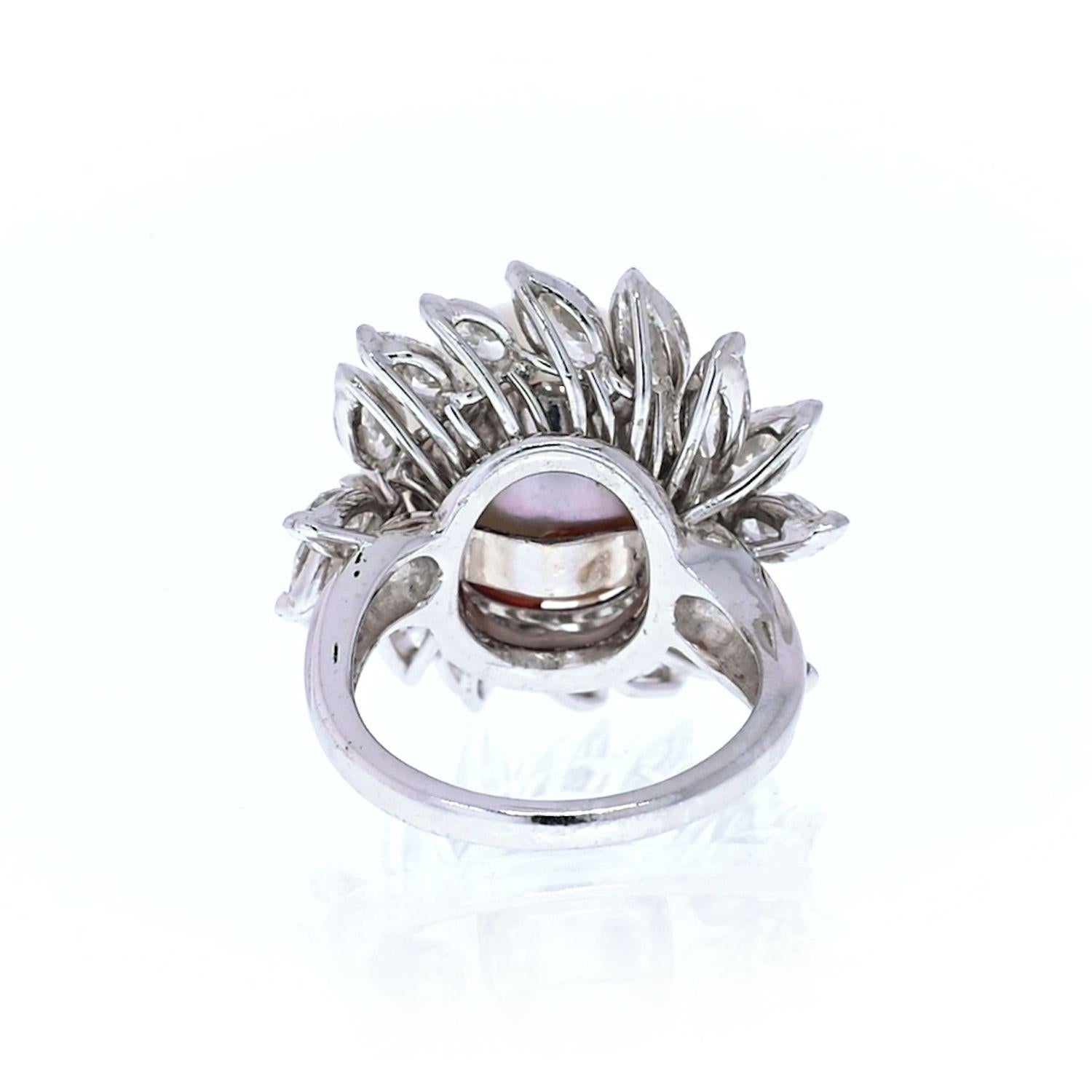 Marquise Cut Platinum South Sea Pearl and Diamond Halo Ring