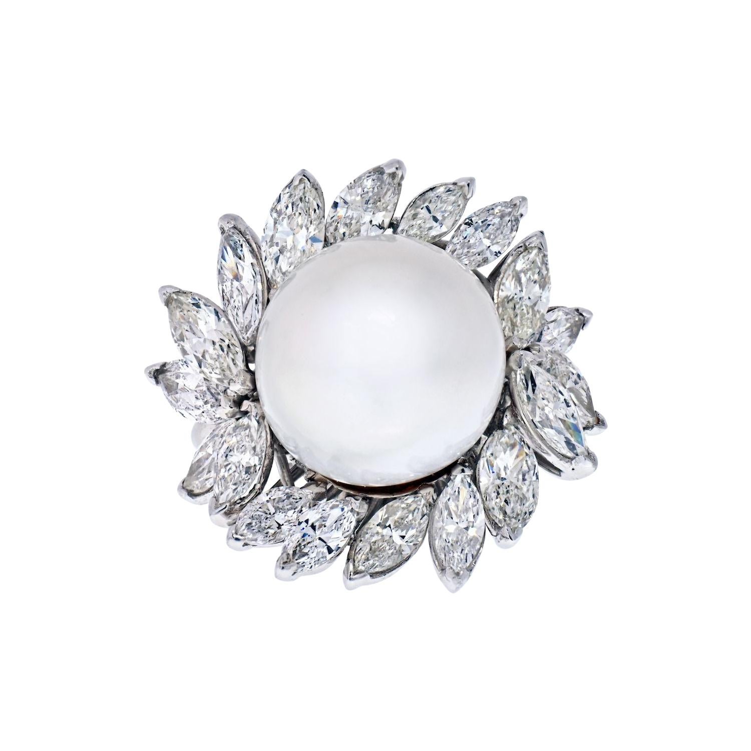 Platinum South Sea Pearl and Diamond Halo Ring