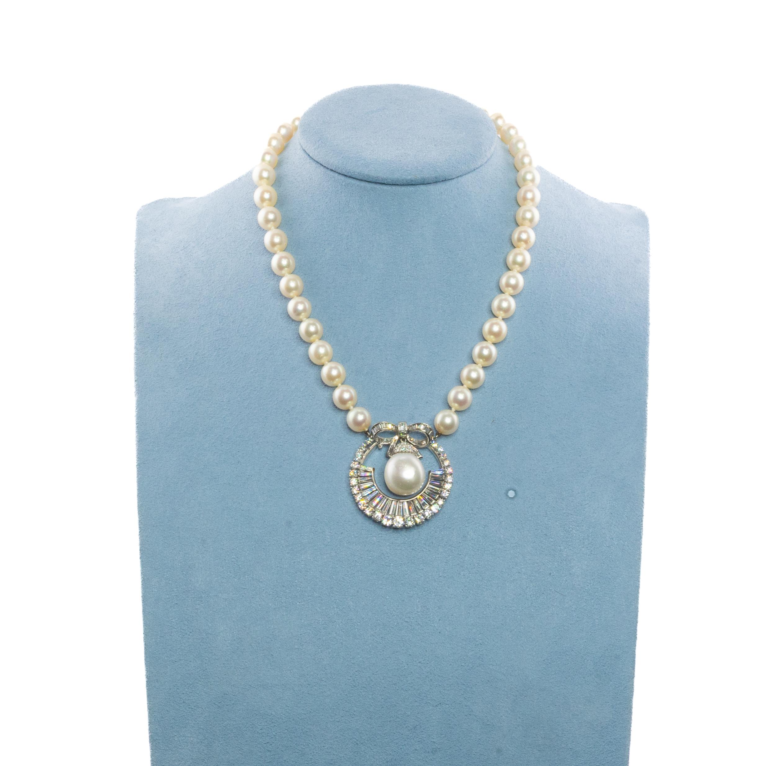Retro Platinum South Sea Pearl and Diamond Pendant Necklace For Sale