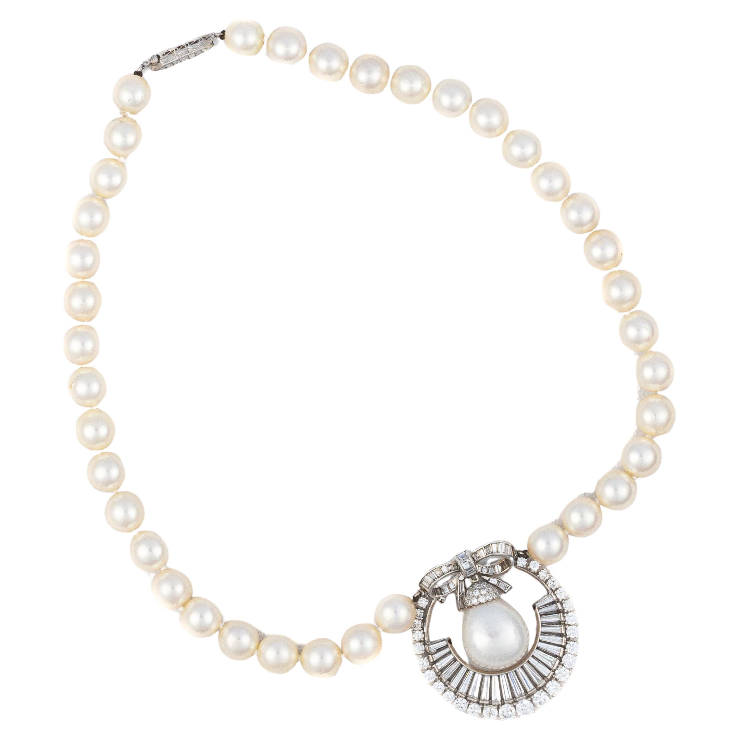 Platinum South Sea Pearl and Diamond Pendant Necklace For Sale