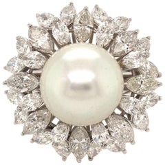 Platinum, South Sea Pearl and Diamond Ring