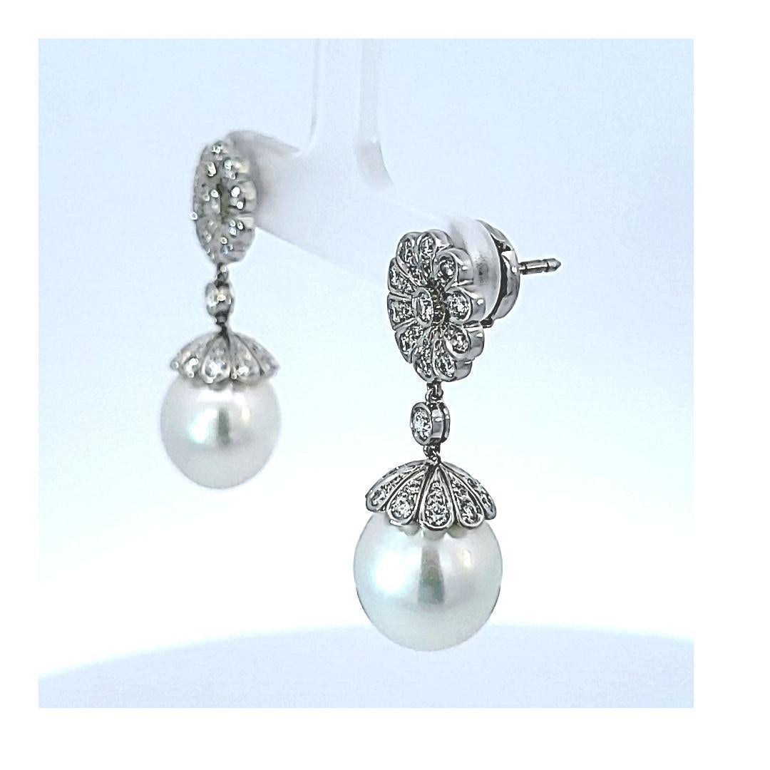 Platinum South Sea Pearl Diamond Drop Earrings By Tiffany & Co. 1