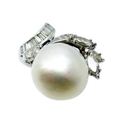 Platinum South Sea Pearl Ring with .85ct Diamonds '#J3460'