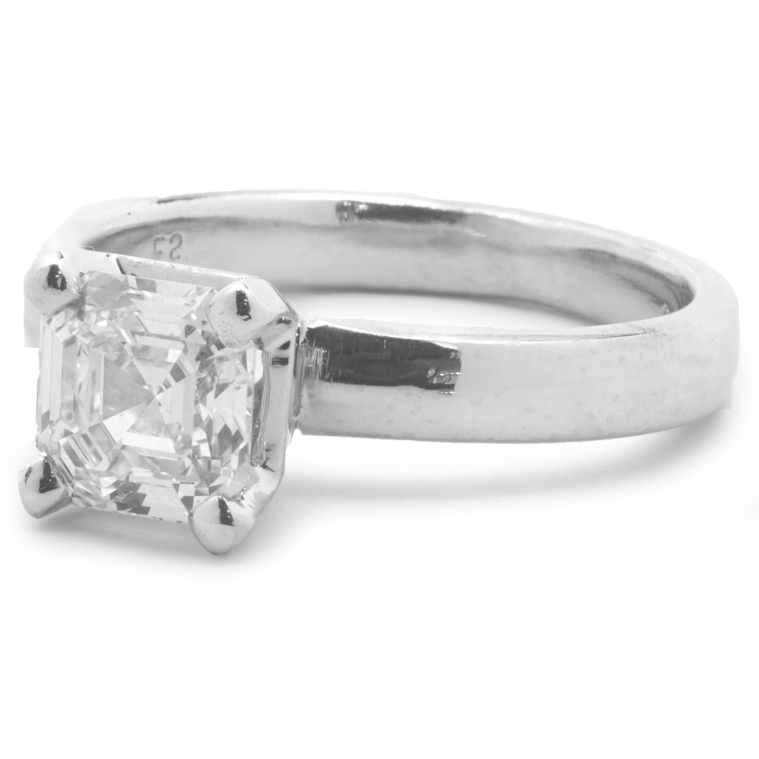 Platinum Square Emerald Cut Diamond Engagement Ring In Excellent Condition In Scottsdale, AZ