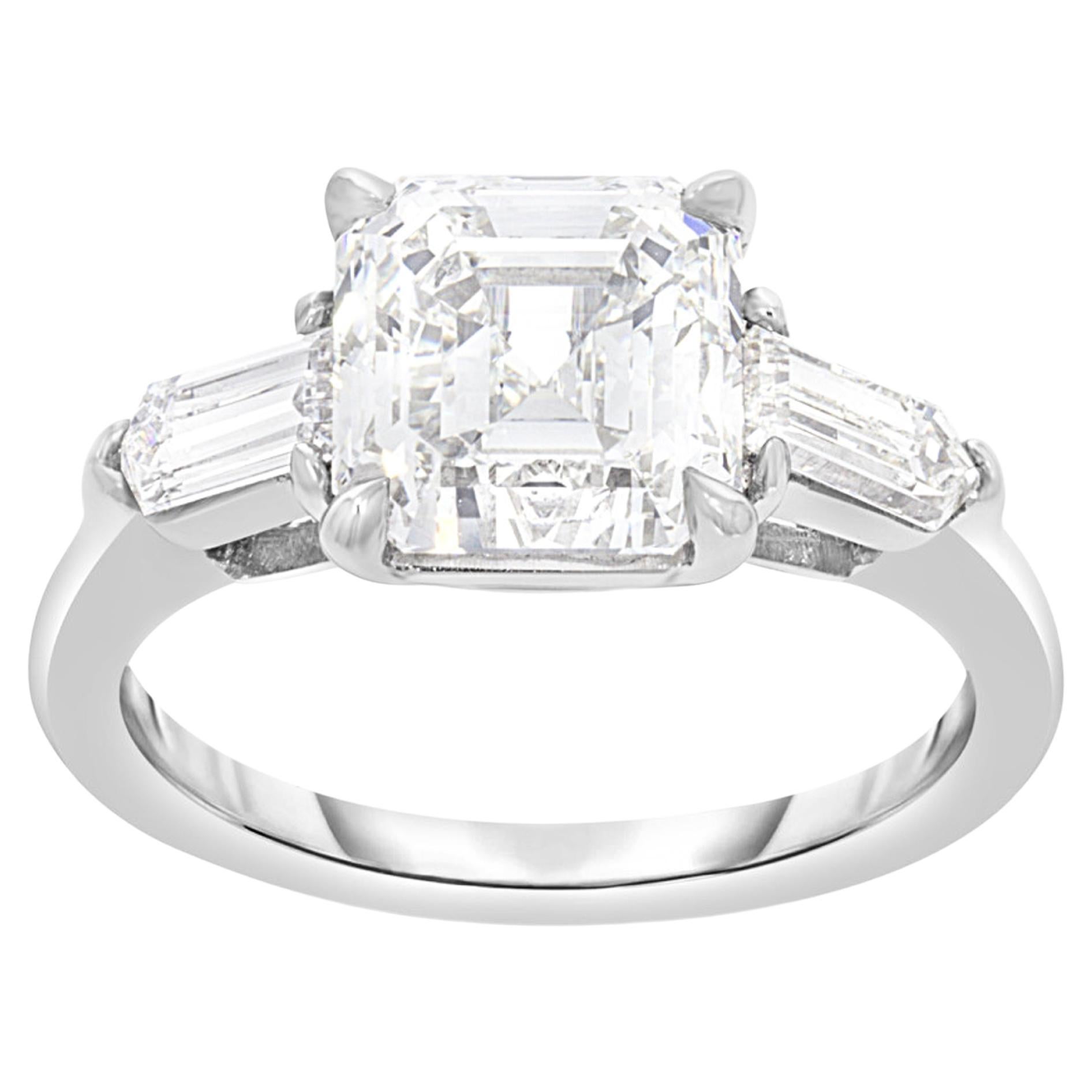 Platinum Square Emerald Cut Diamond Engagement Ring