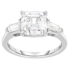 Platinum Square Emerald Cut Diamond Engagement Ring