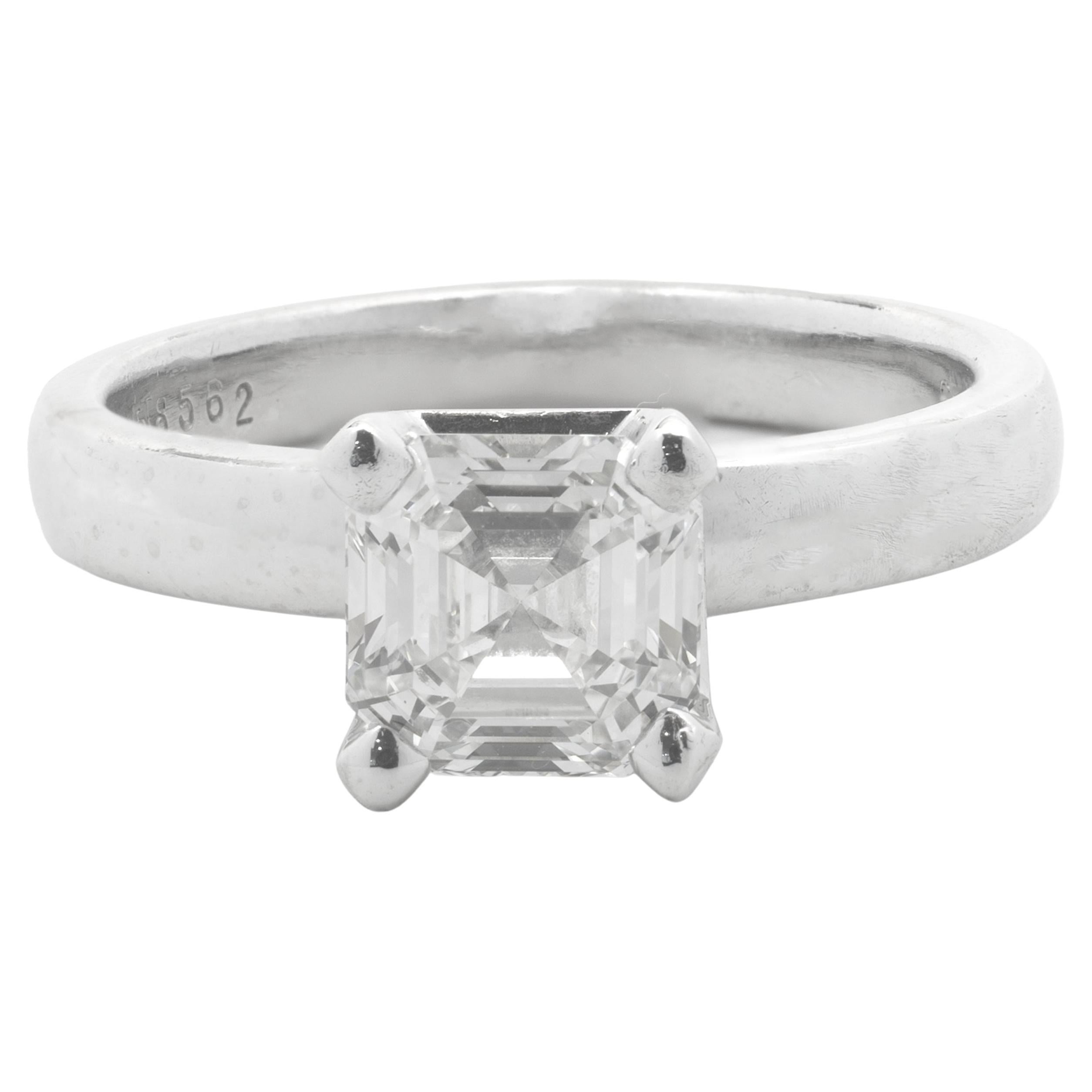 Platinum Square Emerald Cut Diamond Engagement Ring